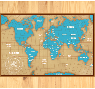 Blauw ontwerp met landen vinyl tapijt wereldkaart - TenStickers