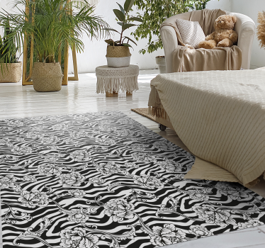 Bloemen zebrapatroon vinyl vloerkleed dierenprint - TenStickers