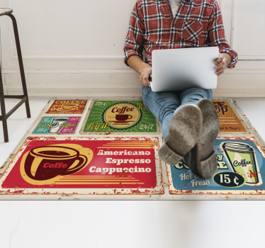 Café-thema-motieven vinyl tapijt zinnen en teksten - TenStickers