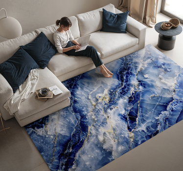 Donkerblauw marmeren vinyl tapijt - TenStickers