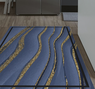 Blauwe en gouden golven marmeren vinyl tapijt - TenStickers