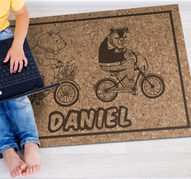 Fietsende beren met naam vinyl tapijt meer kinderen - TenStickers