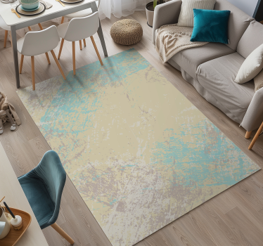 Geel en blauw abstract ontwerp vinyl tapijt eetkamer - TenStickers