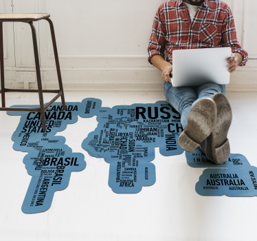 Geografische contour vinyl tapijt wereldkaart - TenStickers