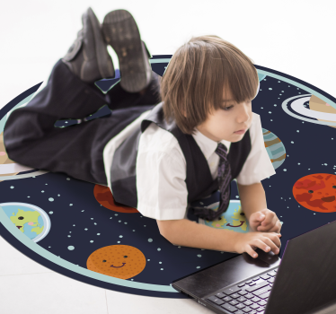 Glimlachende Planeten Vinyl tapijt rond - TenStickers
