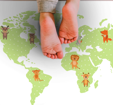 Minimalistische kinderfauna vinyl tapijt wereldkaart - TenStickers