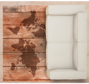 Houten kaarteffect vinyl tapijt wereldkaart - TenStickers