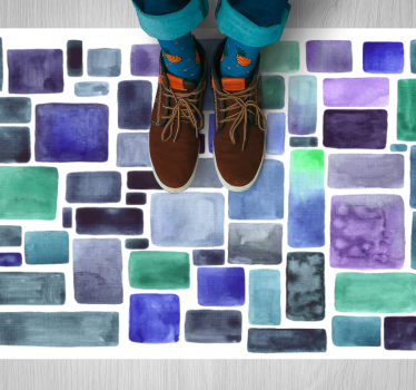 Blauwe tinten blokkenpatroon vinyl tapijt andere textuur - TenStickers