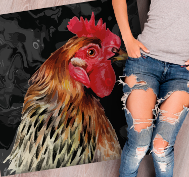 Kleurrijke hanenkop vinyl vloerkleed dierenprint - TenStickers