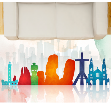 Kleurrijke skyline silhouetten vinyl tapijt kantoor - TenStickers
