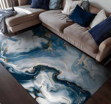 Marineblauwe en witte kleuren marmeren vinyl tapijt - TenStickers