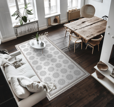 Marokkaans lichtgrijs ontwerp vinyl tapijt eetkamer - TenStickers