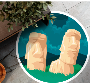 Moai-beelden silhouet vinyl tapijt wereldkaart - TenStickers