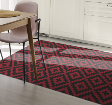 Rode gepatroneerde geometrie vinyl tapijt eetkamer - TenStickers