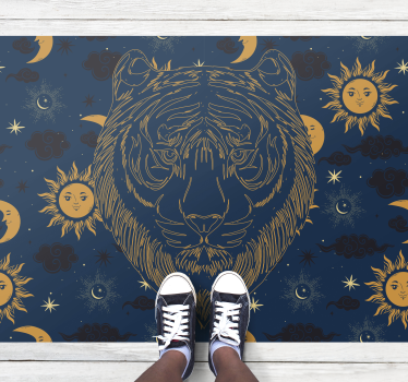 Tijger en zonnen vinyl vloerkleed dierenprint - TenStickers