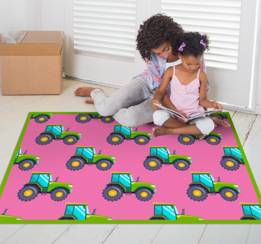 Tractoren op roze achtergrond vinyl tapijt kind - TenStickers