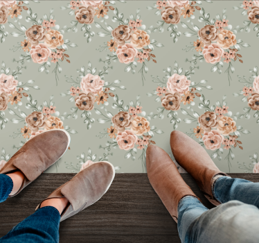 Vinyl tapijt bloemen en planten vintage rozen op mintgroen - TenStickers