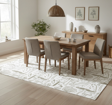 Vinyl tapijt eetkamer beige paddenstoelenpatroon - TenStickers