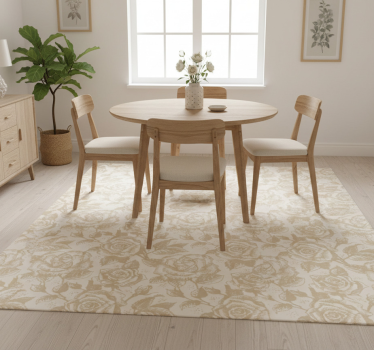 Vinyl tapijt eetkamer beige vintage rozen - TenStickers