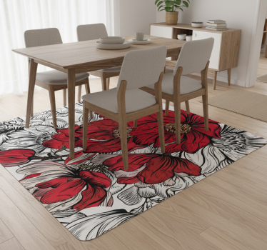 Vinyl tapijt eetkamer rode en witte bloemen - TenStickers