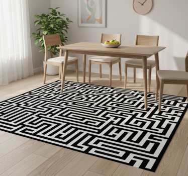 Vinyl tapijt eetkamer zwart-wit doolhof - TenStickers