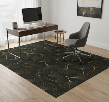 Vinyl tapijt kantoor ginkgo bladeren charcoal goud - TenStickers