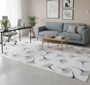 Vinyl tapijt kantoor ginkgo bladeren zwart patroon - TenStickers