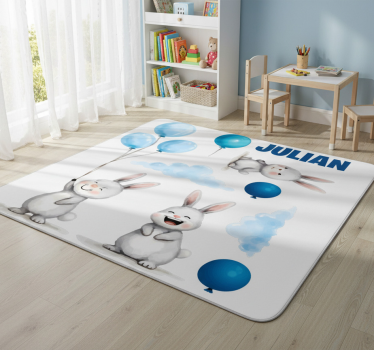 Vinyl tapijt kind blauwe ballonnen met konijnen - TenStickers