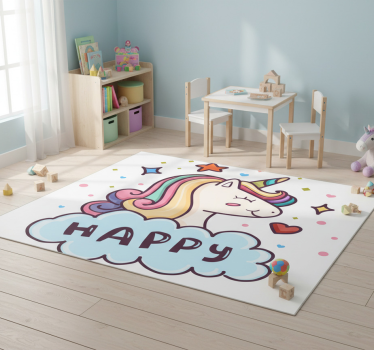 Vinyl tapijt kind eenhoornhoofd in de wolken - TenStickers
