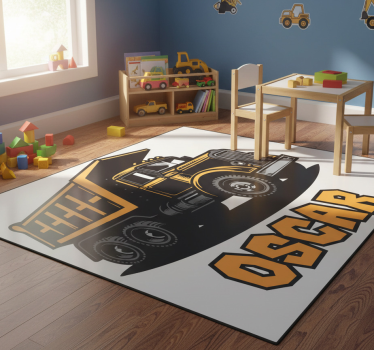 Vinyl tapijt kind gepersonaliseerde oranje vrachtwagen - TenStickers