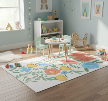 Vinyl tapijt kind met bloemenstickers voor deur - TenStickers