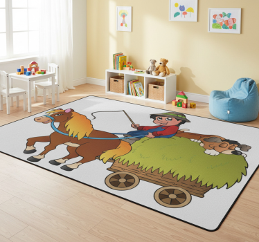 Vinyl tapijt kind schommelpaard met kar - TenStickers