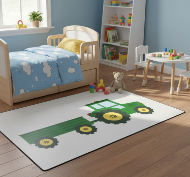 Vinyl tapijt kind groene tractor en wagen - TenStickers