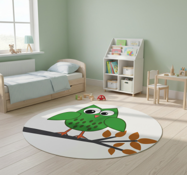 Vinyl tapijt kind groene uil op een tak - TenStickers