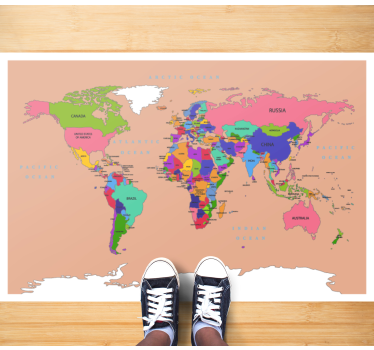 Vinyl tapijt wereldkaart beige overzicht - TenStickers