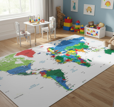 Vinyl tapijt wereldkaart carte du monde en couleur - TenStickers