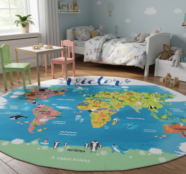 Vinyl tapijt wereldkaart dieren met spaanse namen - TenStickers