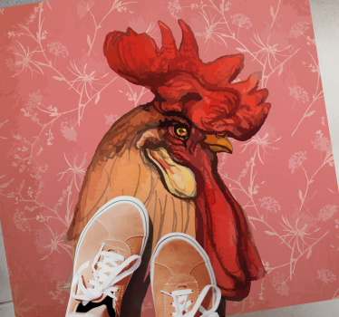Vinyl vloerkleed dierenprint haan bloemmotief - TenStickers