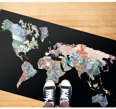 Wereldvalutakaart vinyl tapijt wereldkaart - TenStickers