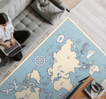 Maritieme wereldkaart vinyl tapijt wereldkaart - TenStickers