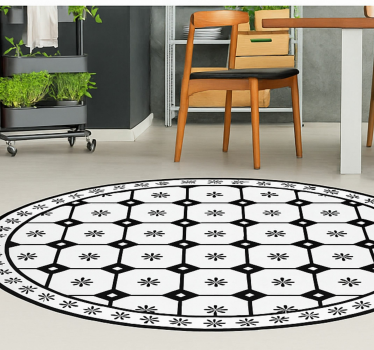 Zwart-wit tegelpatroon vinyl tapijt eetkamer - TenStickers