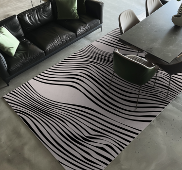 Zwarte abstracte lijnen vinyl tapijt eetkamer - TenStickers