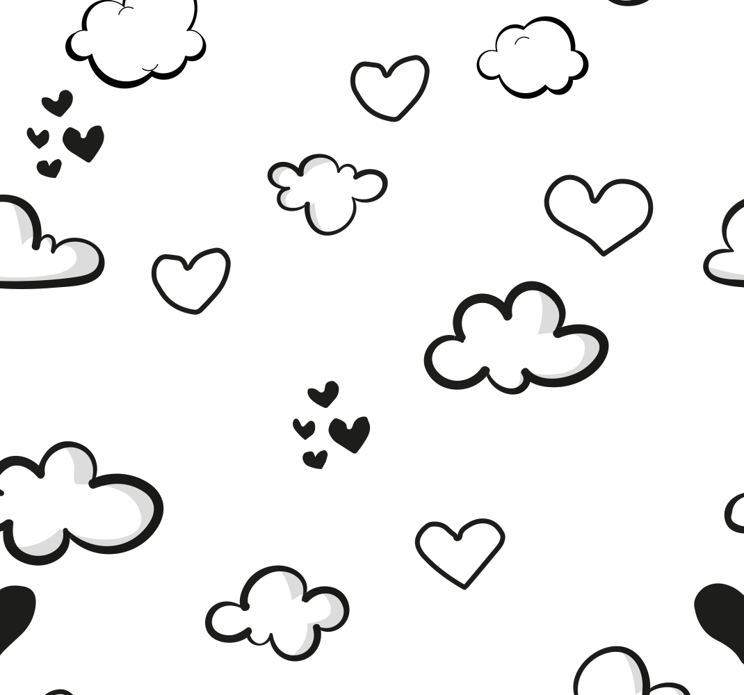 Wolken en harten vinyl tapijt wit - TenStickers