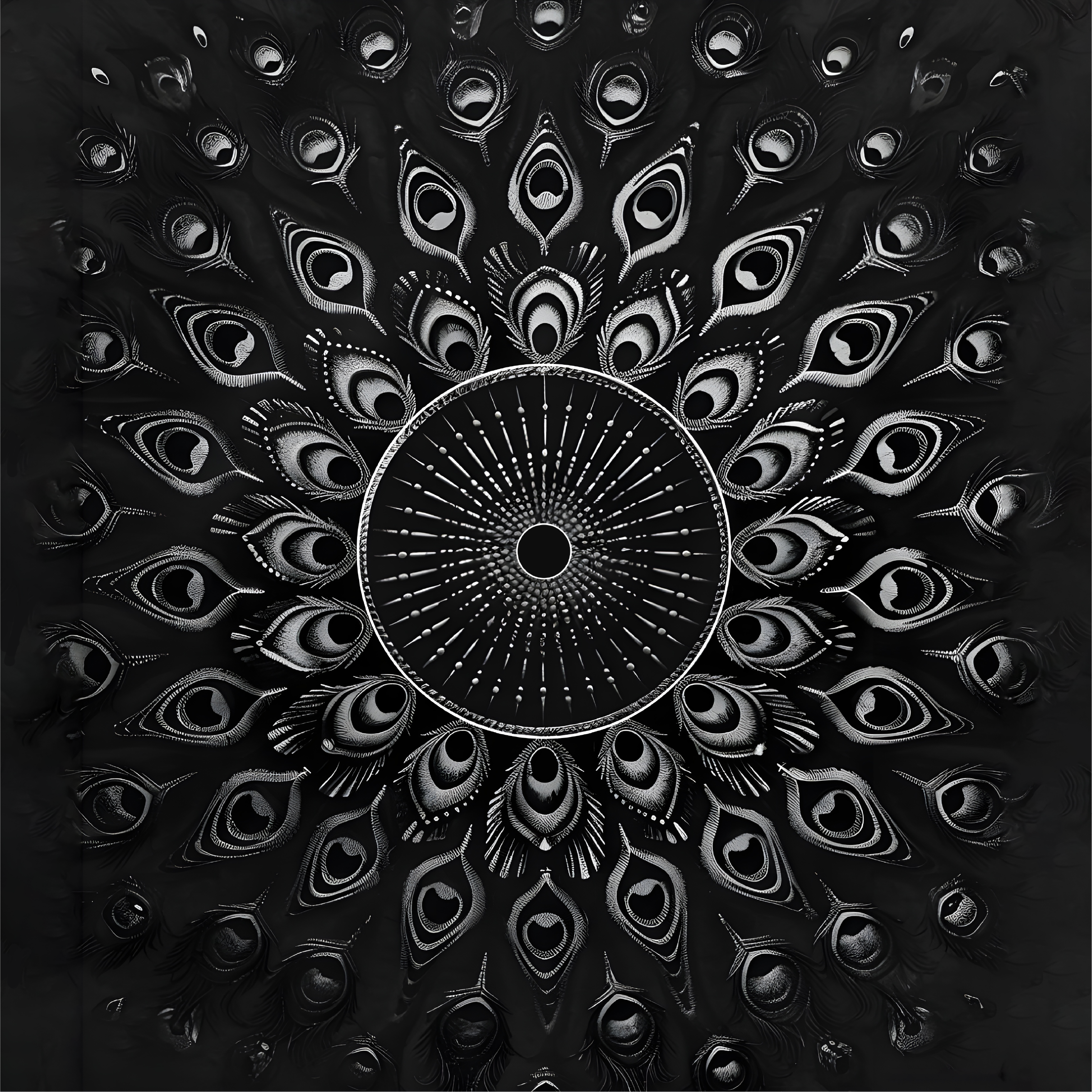 Pauwenveren vinyl tapijt zwart - TenStickers