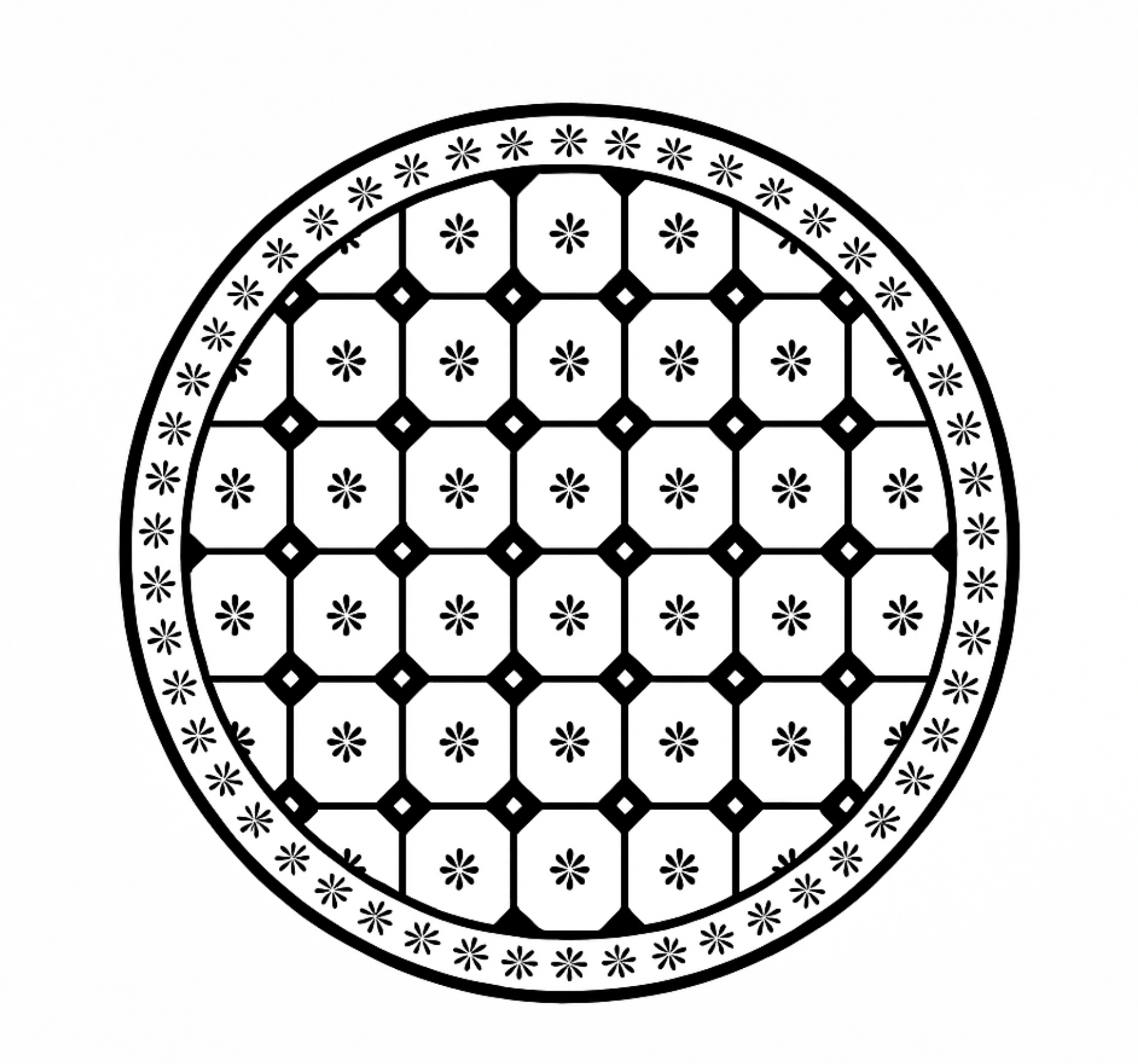 Zwart-wit tegelpatroon vinyl tapijt eetkamer - TenStickers