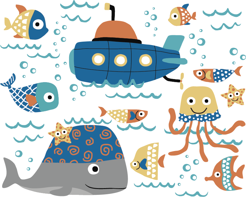 Dieren vinyl tapijt met blauwe mariene motieven - TenStickers