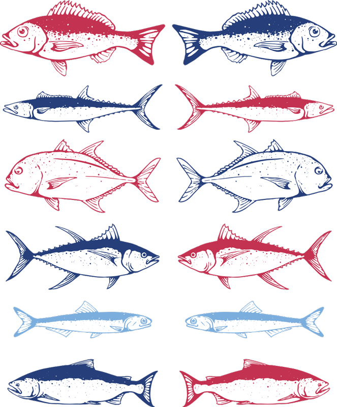 Dieren vinyl tapijt handgetekende vissen print - TenStickers