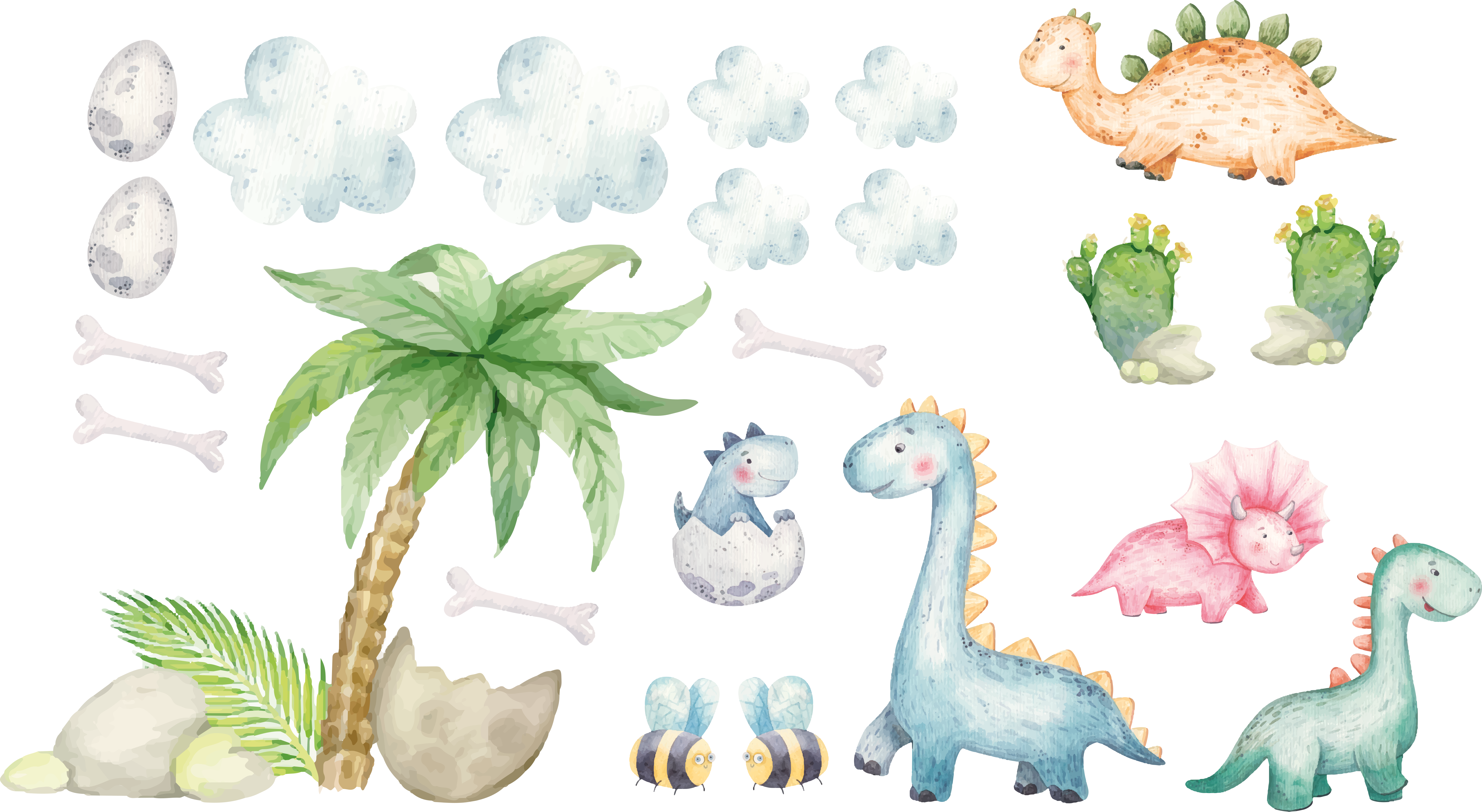 Dieren vinyl tapijt schattige aquarel dinosaurussen - TenStickers
