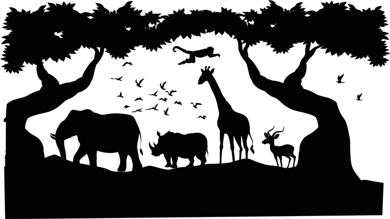 Dieren vinyl tapijt zwart-witte savanne - TenStickers