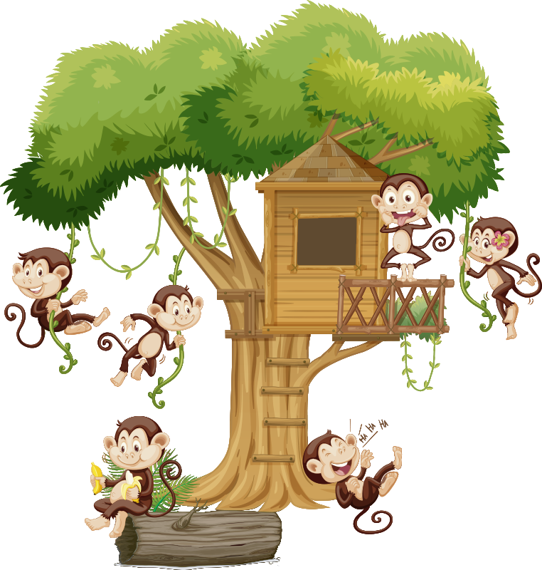 Dieren vinyl tapijt met apen in boomhut - TenStickers